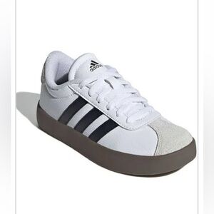 Adidas Kids White and Black Sneakers with Tan Accents